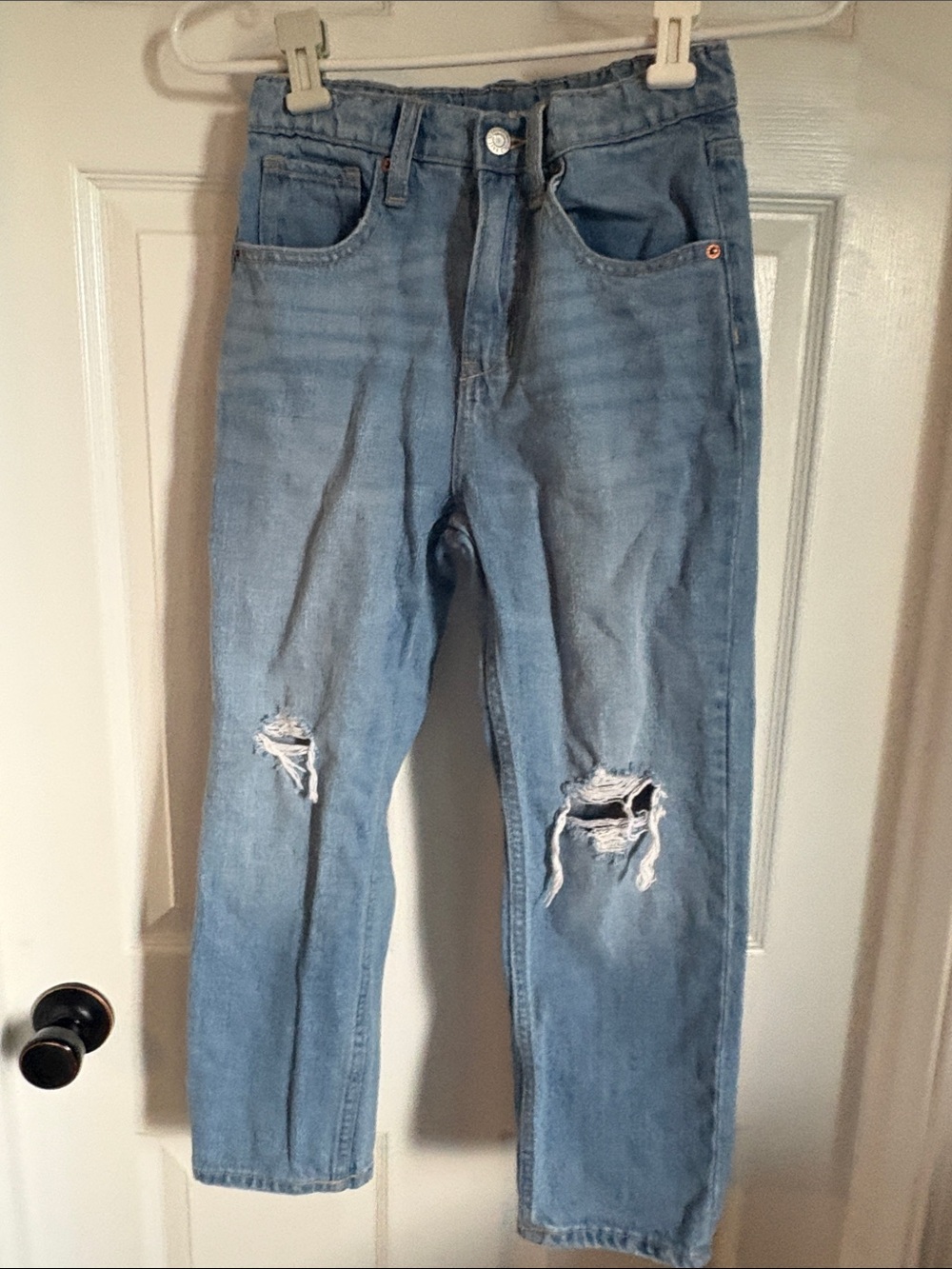 Kids Old Navy High Rise Sloucy Straight Light Wash Distressed Jean Size 10